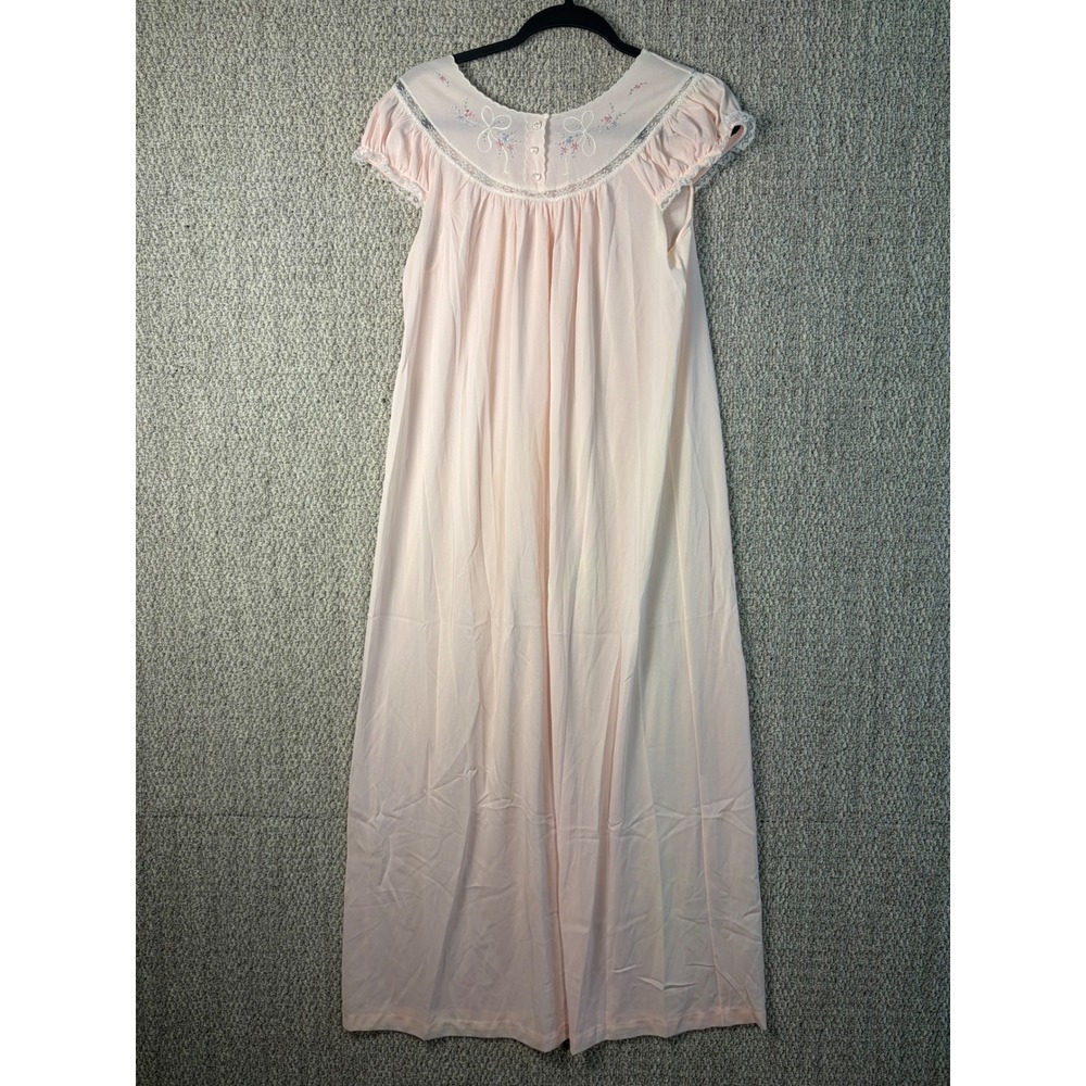 Vintage JCPenney Pink Floral Embroidered Lace Nightgown Cottage Core Dress S